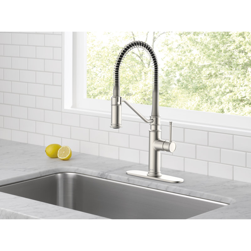 Robinet de cuisine rétractable à poignée simple avec accessoires, Acier inoxydable