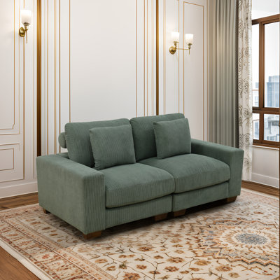 Green Corduroy 2-Piece Loveseat Sofa - Modern Living Room Furniture, Comfortable Seating