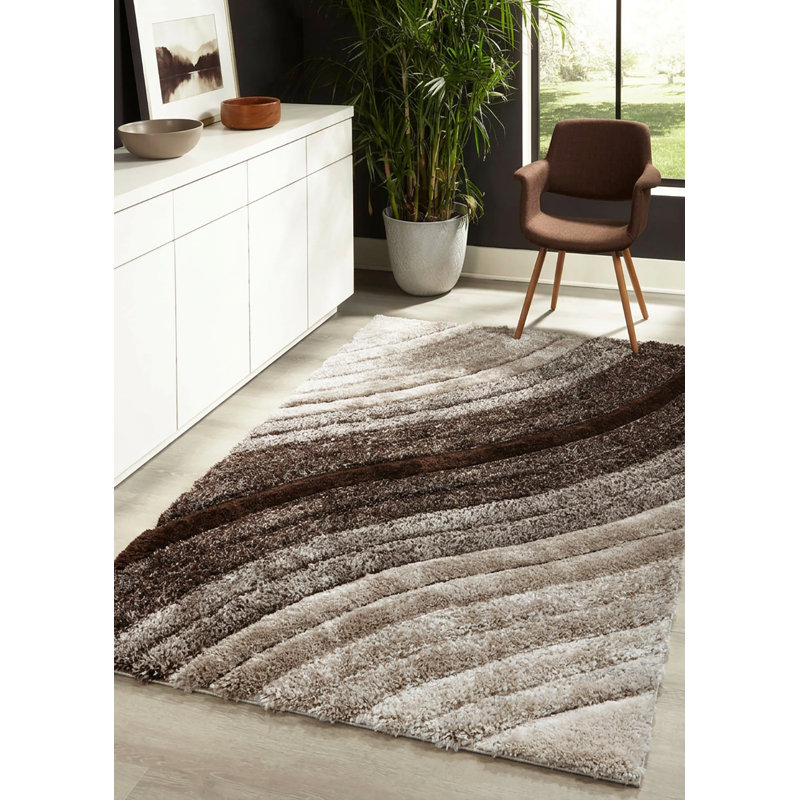 RugGuy Geometric Modern Area Rug - Brown & Beige Wavy Stripe - for Living Room, Dining Room - 7'10" x 10'2" , Shed-Free, Easy to Clean