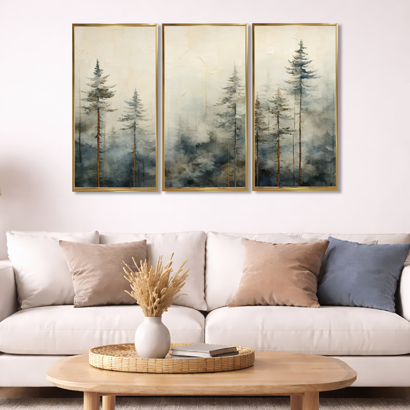 Forêt d'art de pin Minimalisme, Cadre flottant doré, H 32 po x l 48 po x P 1 po