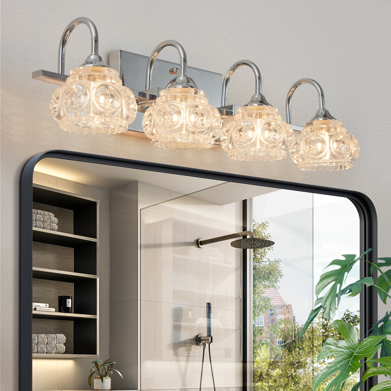 Luminaire de meuble-lavabo moderne, abat-jour en verre cristal, à intensité variable, Chrome chrome, Quatre lumières