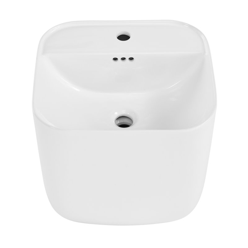 Lavabo de salle de bain mural carré en céramique blanc avec trop-plein Carre