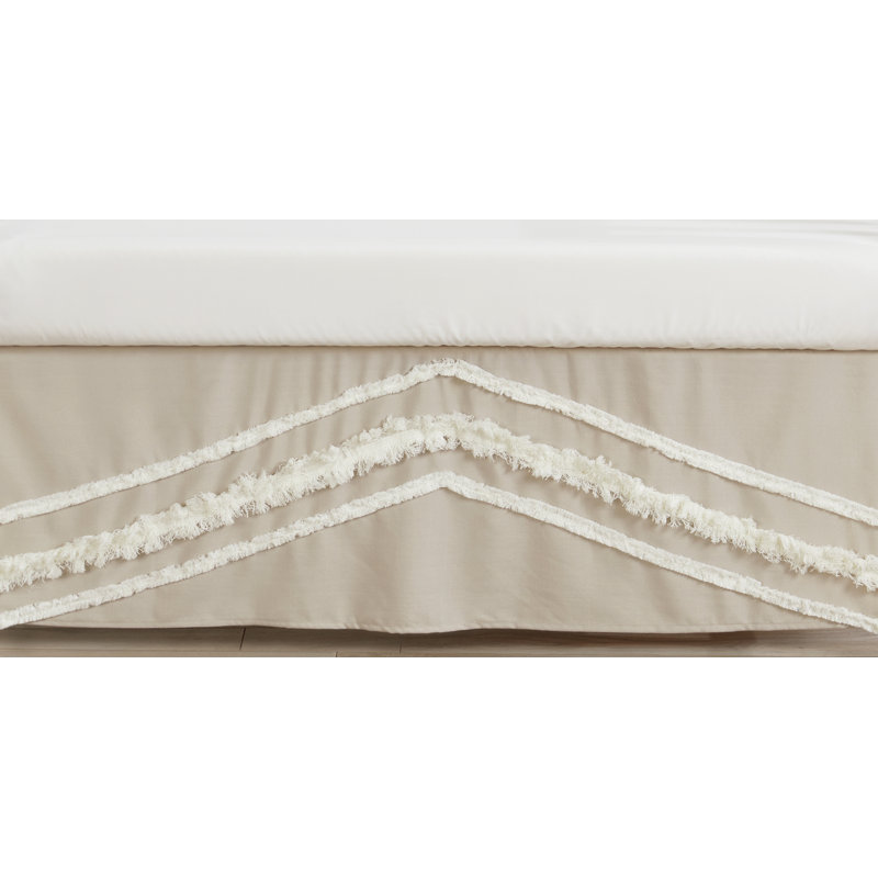 Taupe and White Linen Cotton Boho Fringe Crib Bed Skirt