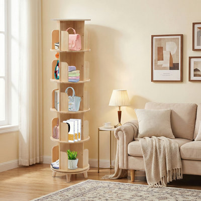 Shanae 5 Tiers 360° Rotating Solid Pine Wood Bookcase Book Storage Shelf 110 lbs Capacity by George Oliver