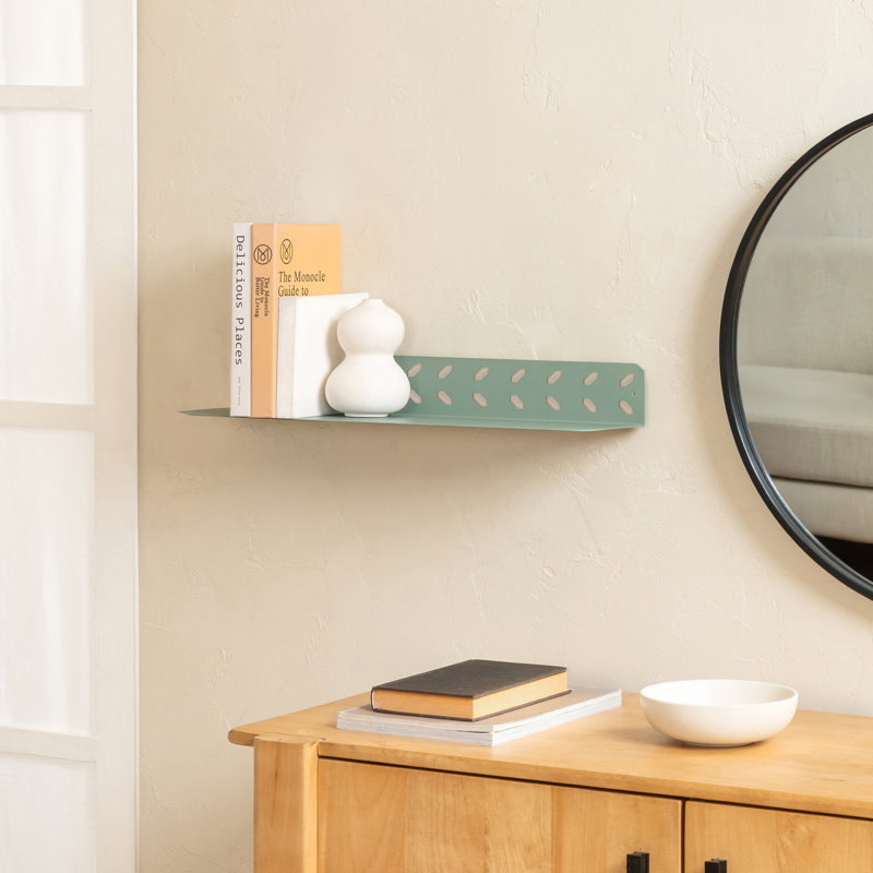 Alma 24" W Metal Wall Mounted Floating Shelves, Sage Green, 3" H x 24" W x 6" D