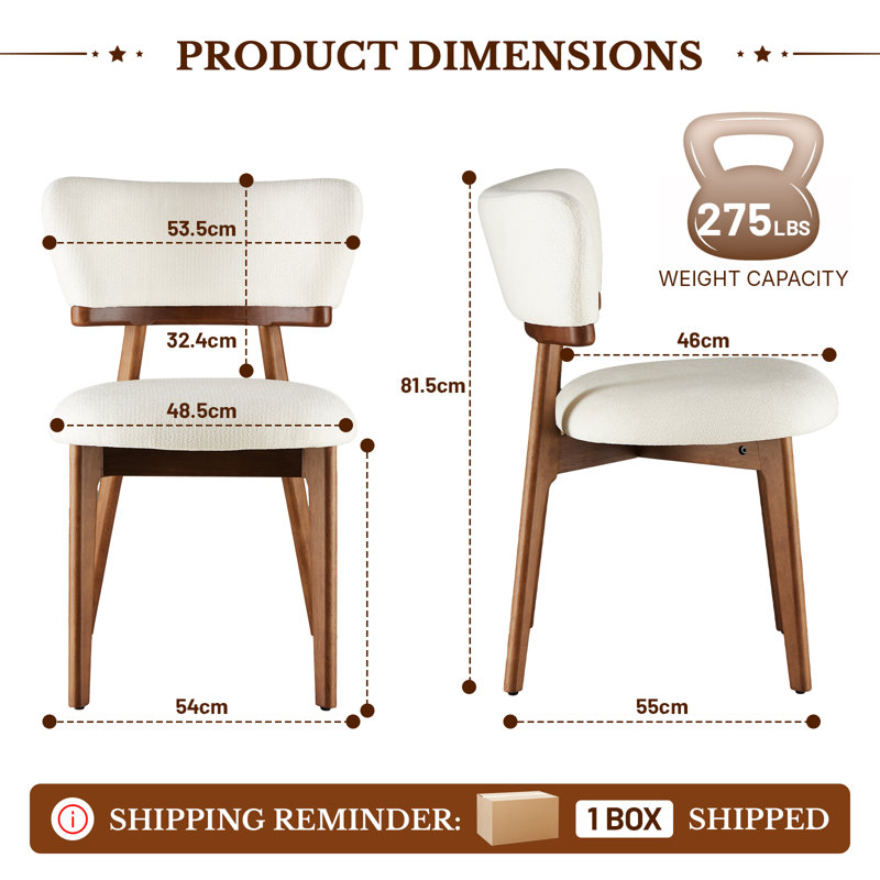 Chaise d'appoint rembourrée en bois massif, Beige