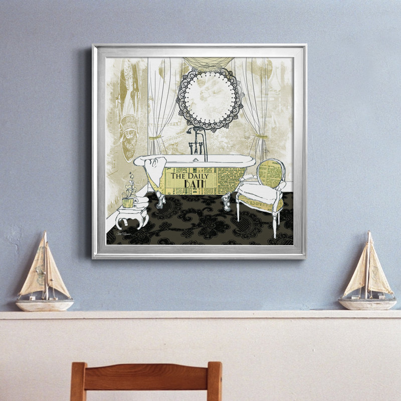 «Daily Bath», peinture sur toile encadrée, H 22,5 po x l 22,5 po x P 1,5 po, Encadrement argenté
