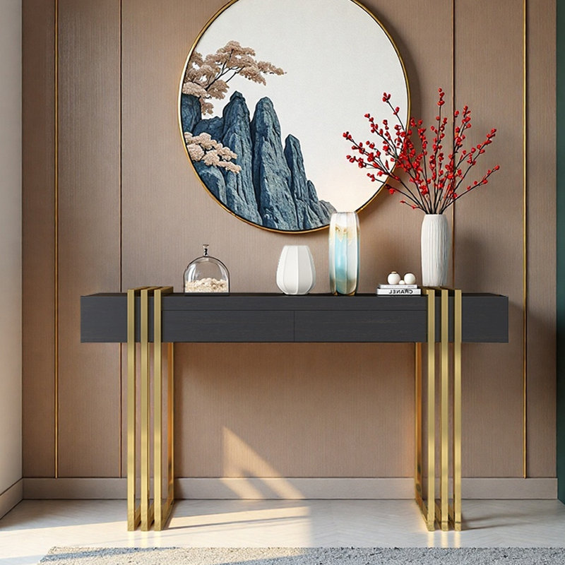 Console de hall d'entrée italienne de luxe, Doré, H 33,5 po x l 39,4 po x P 15,7 po
