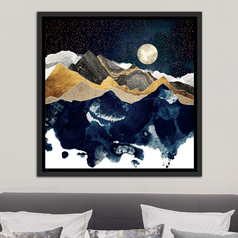Midnight Winter - imprimé, Cadre flottant noir patiné, H 37 po x l 37 po x P 1,5 po