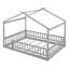 Structure de lit en bois pleine grandeur avec clôture, pour enfants, adolescents, filles, garçons, gris