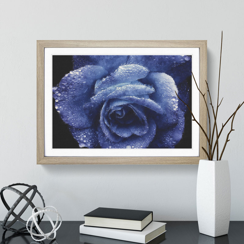 Blue Rose Painting - Picture Frame Graphic Art, 24cm H x 33cm W x 2cm D, Oak