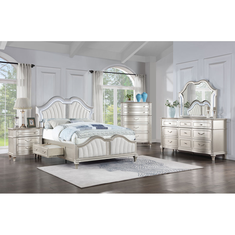 Artisanat de qualité supérieure - Ensemble de chambre à coucher Chêne argenté, Grand lit, 5