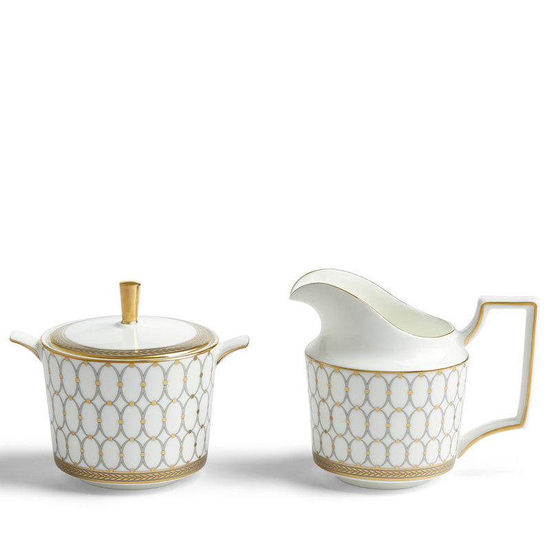 Renaissance Grey Bone China Sugar & Creamer Set with Gold Detailing