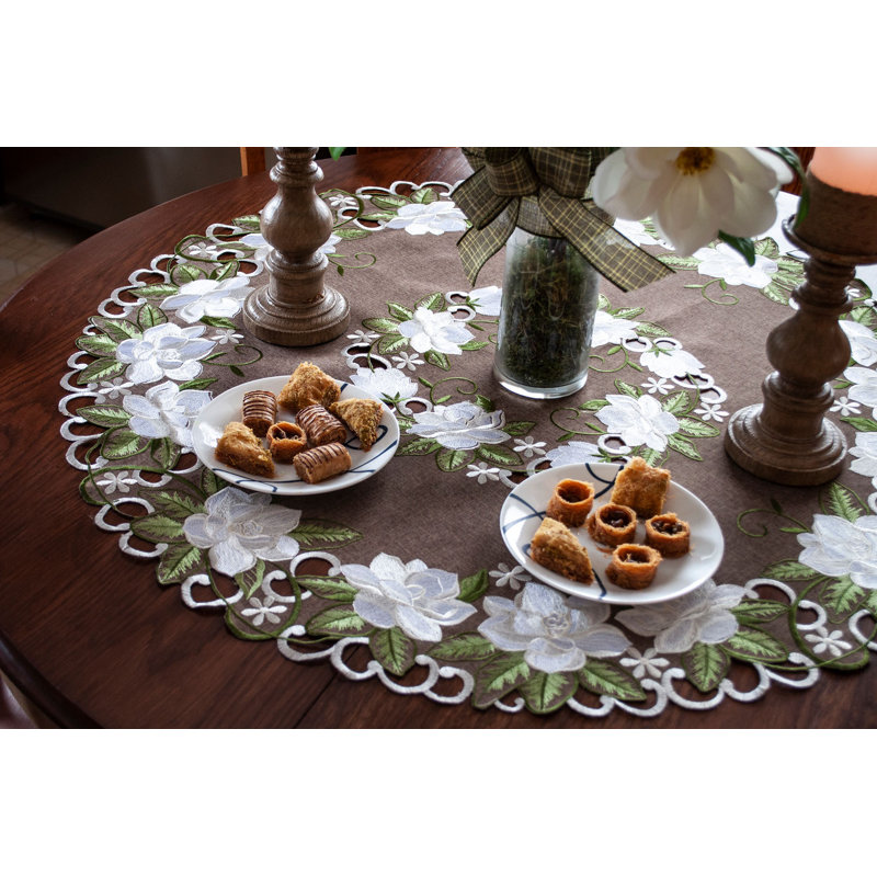 Magnolia on Brown Table Topper (33" Round)