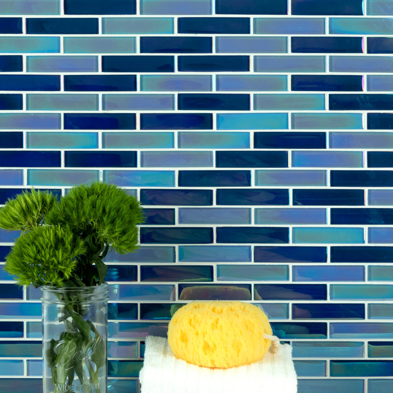 Reflections 1" x 4" Glass Linear Mosaic Tile, Aqua Blue