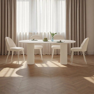 Simple Pure White Rock Plate Dining Table Sets