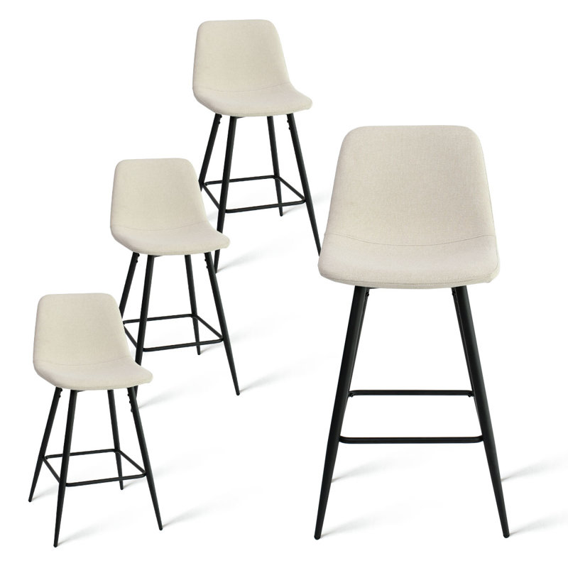 Set of 4 Upholstered Low Back 26" Counter Stool, Beige