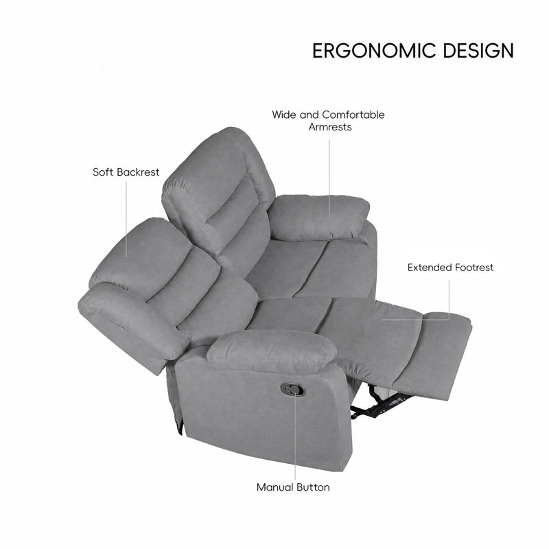 Frithiof 59"Contemporary Breathable Upholstered Microfiber Manual Recliner Chair Loveseat, Gray