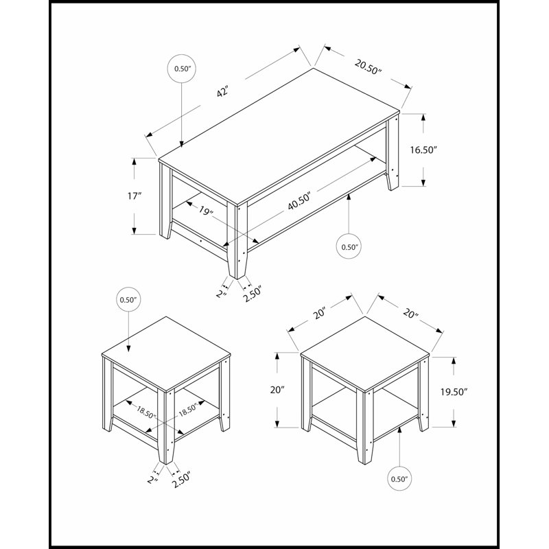 Ensemble de table basse, d'appoint et de table d'appoint 3 pièces en stratifié gris élégant pour un décor de salon transitionnel