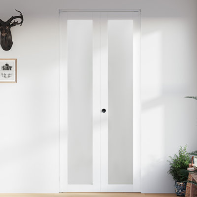 Full-Lite 78" Frosted Glass Bi-Fold Doors With Installation Hardware Kit For 80" Door Opening Height