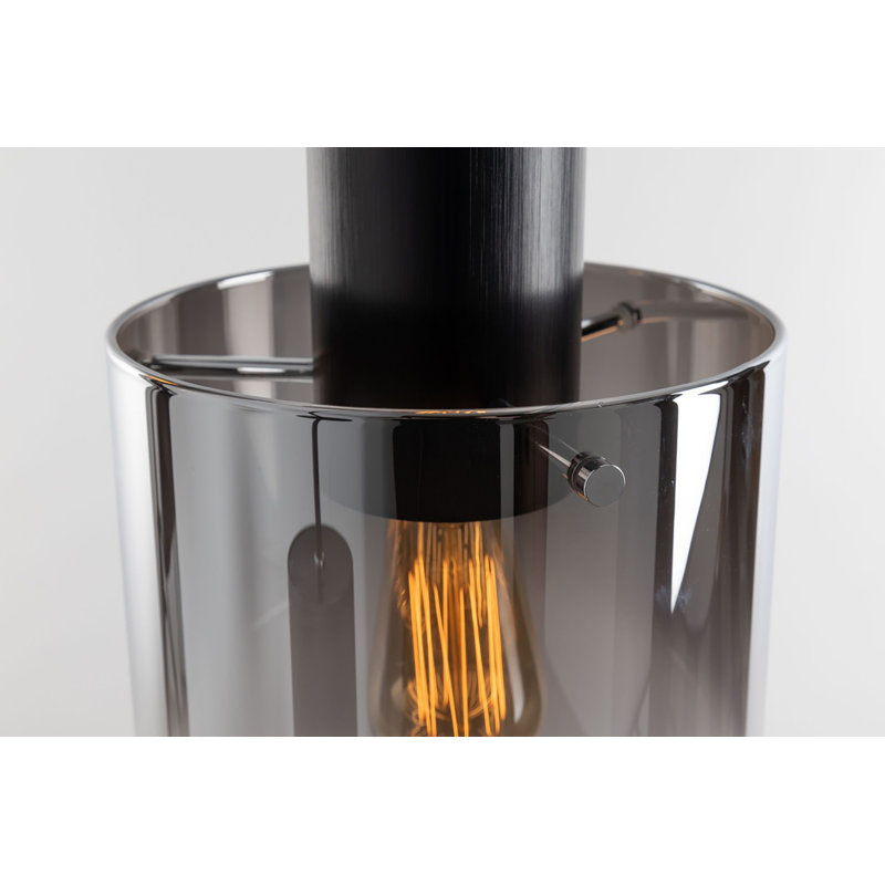 Lustre cylindrique à 3 lumières pour îlot de cuisine Henley, Noir satiné, Verre fumé