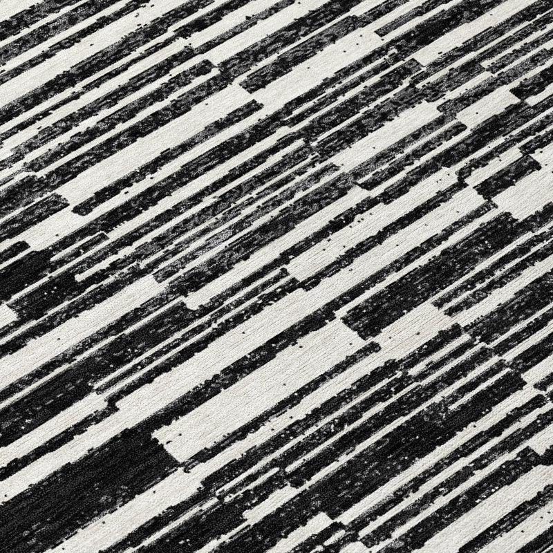 Machine Washable Indoor/Outdoor Chantille ACN2907 Striped Rug, 8' x 10', Black
