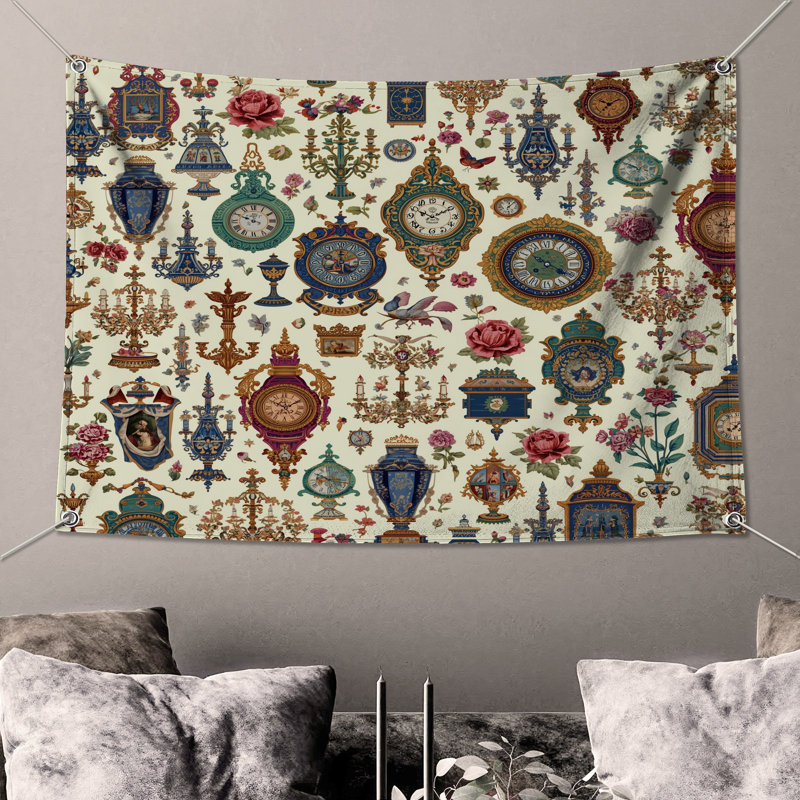 Tapisserie murale victorienne, H 50 po x l 60 po avec 4 œillets