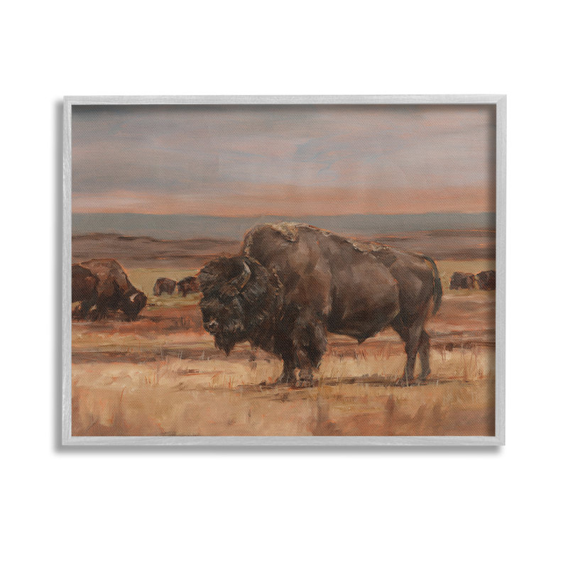 "Cadre pastoral avec bison" par Ethan Harper sur toile, Estampe numérique Farmhouse, H 11 po x l 14 po