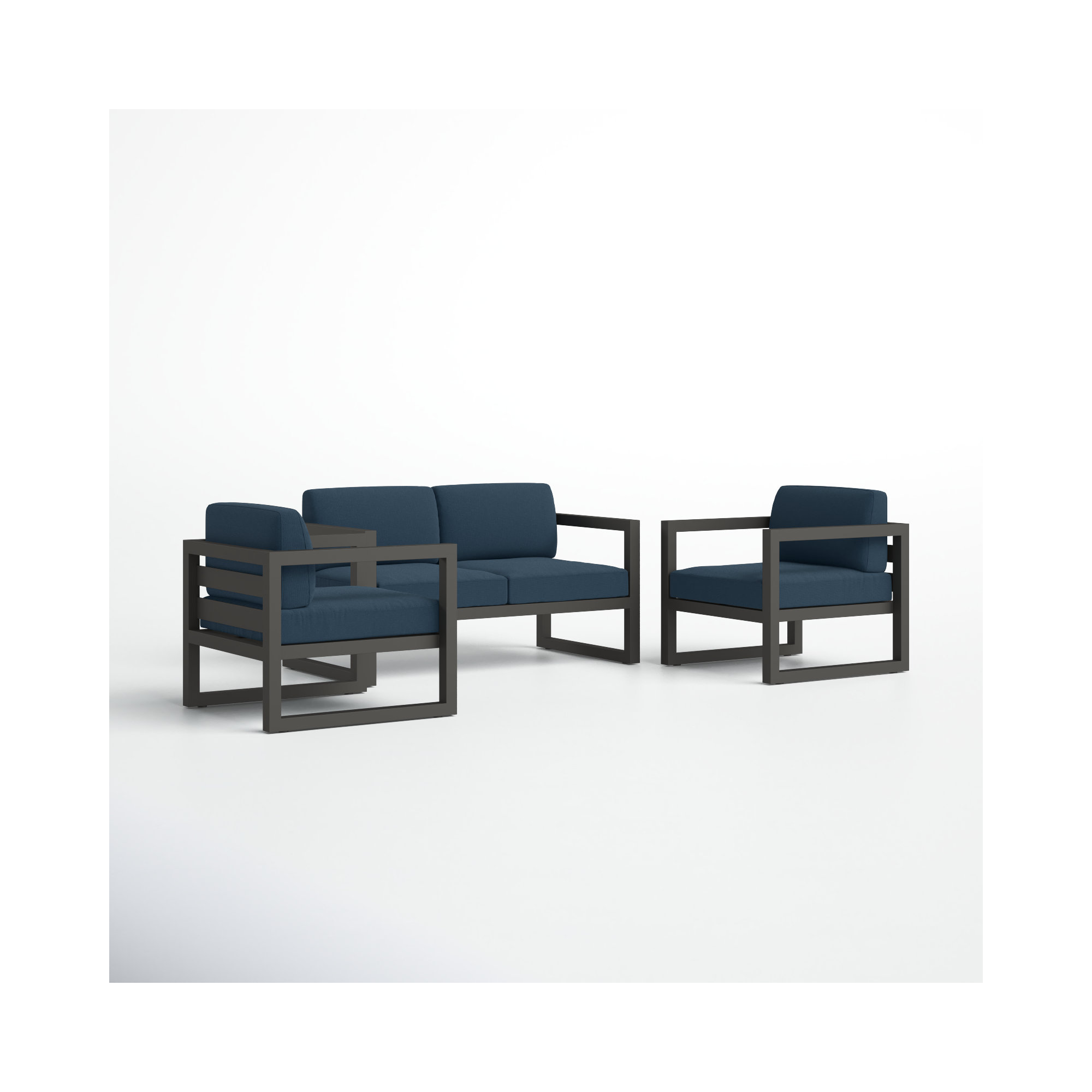 Smith 3 Piece Sofa Seating Group with Sunbrella Cushions, Slate, Spectrum Indigo
