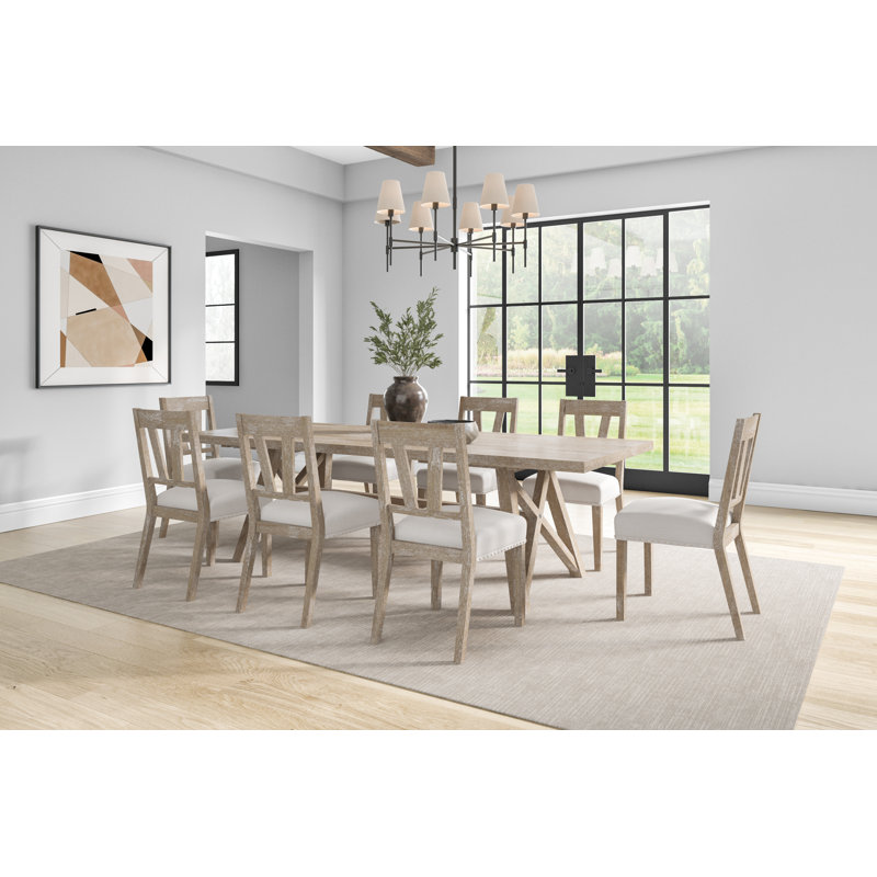 Mellar Modern Farmhouse Rectangular Kitchen Table With Six Chairs, Light Tan, 9