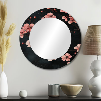 Cherry Blossom Midnight Blooms I - Art mural miroir floral - imprimé sur métal