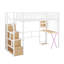 Lit mezzanine simple en métal avec poste de travail, garde-robe, escalier de rangement et DEL