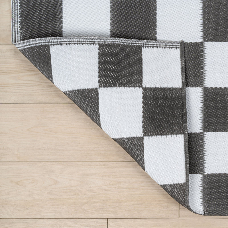 Tapis d'extérieur en plastique imperméable réversible pliable et imperméable en paille Bishop, Gris / Blanc