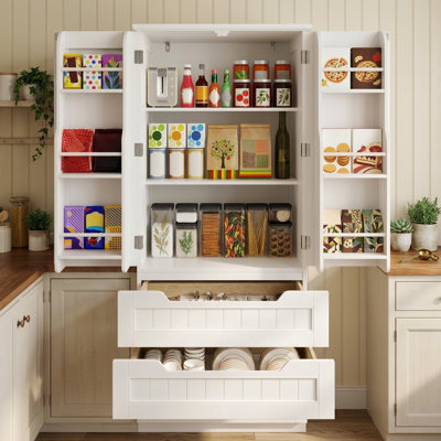 Bayview Elinna 47.2” H Stand Kitchen Pantry with 2 Drawers, 3 Shelves
