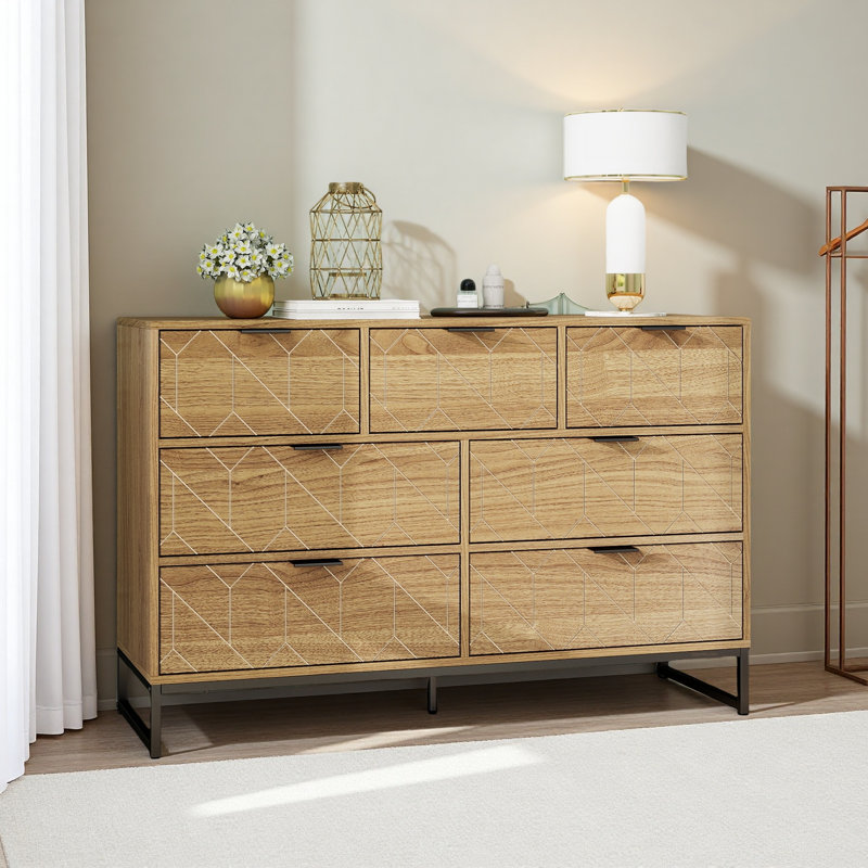 Modern 7 Drawer Dresser Wood Cabinet