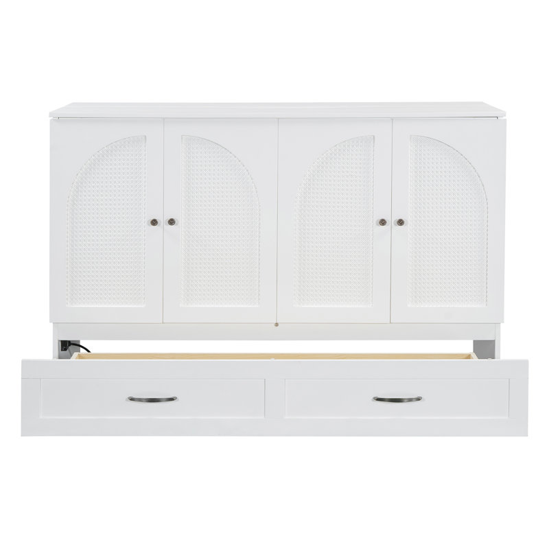 Grand lit escamotable avec grands tiroirs, Blanc