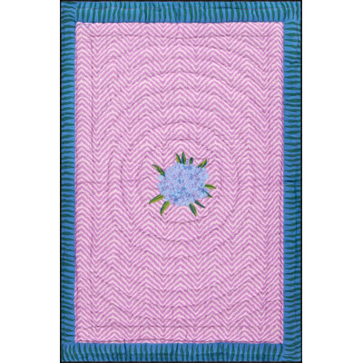 Central Pink Rose Pattern Multicolor Woven Base Machine Washable Rug