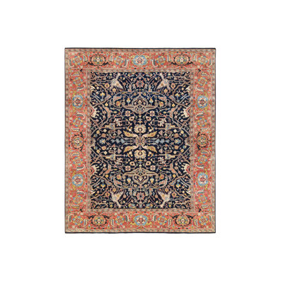 Tapis oriental bleu en laine noué à la main 8 pi 1 po x 10 pi 1 po - MOA10263546