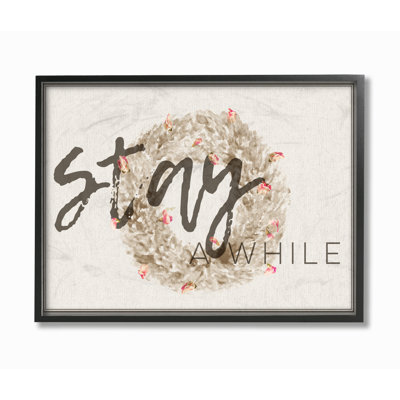 « stay a while », couronne de strawflower-impression d’art graphique sur toile encadrée