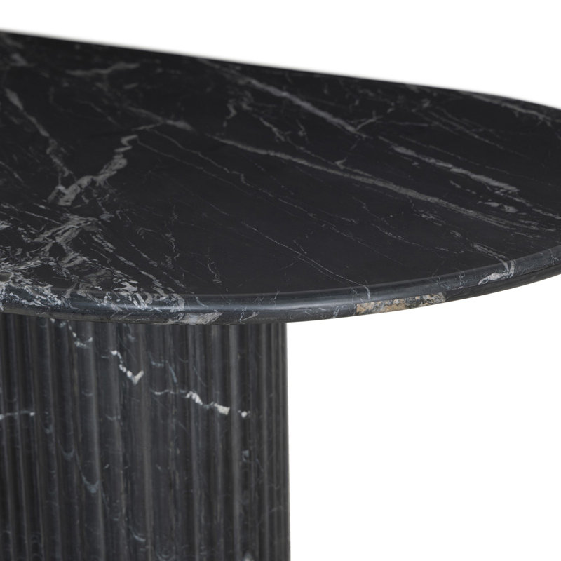 Oranda Oval Marble Dining Table, Black Marble/Black Scalloped Marble