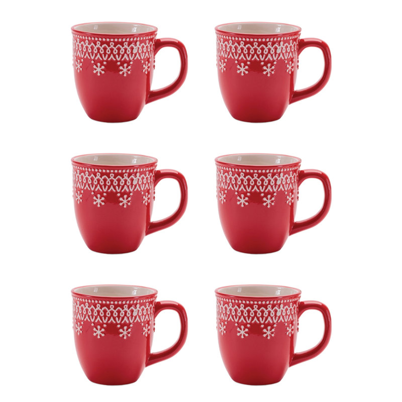 Grande tasse à flocons de neige en céramique embossée (ensemble de 6)
