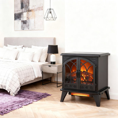 Foyer électrique 24 po avec effet de flamme 3D et télécommande, chauffage à quartz infrarouge pour un usage domestique