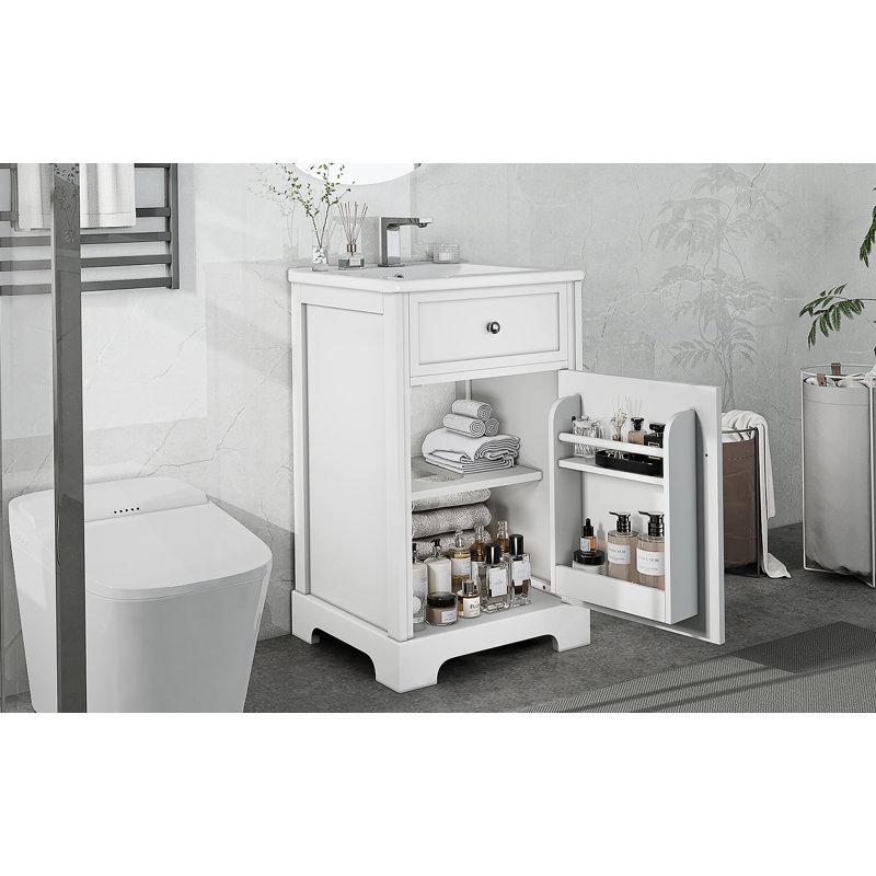 Meuble-lavabo de 20 po avec lavabo, armoire de salle de bain avec porte à fermeture douce, support de rangement et tablette réglable, blanc (ancien numéro de référence: WF531249AAK)