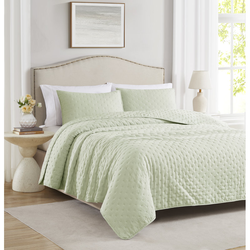 Ensemble de courtepointe en microfibre Cayla Pinsonic, Courtepointe pour très grand lit + 2 tailles déc, Sauge