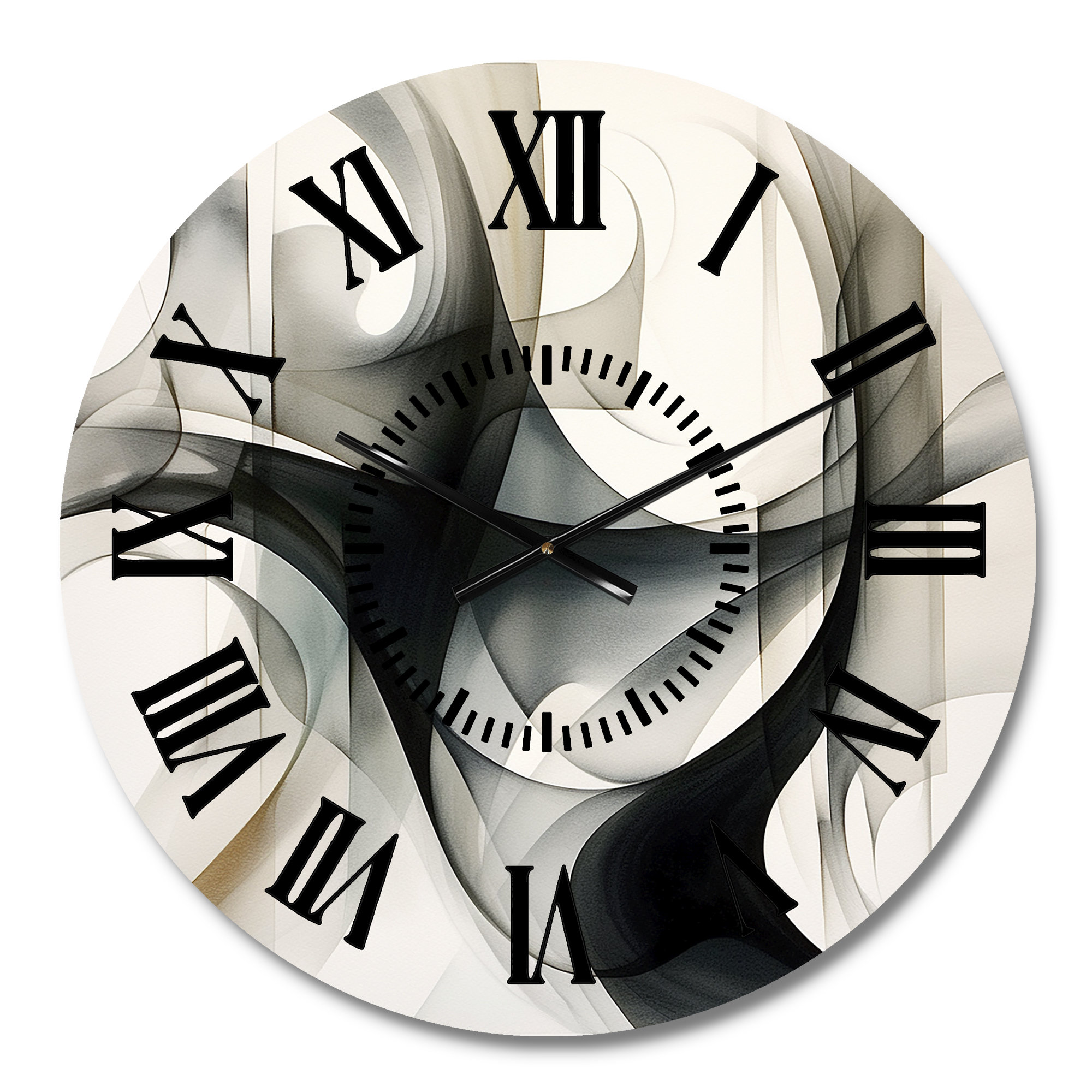 Neutral Clock Display East Urban Home Abstract Neutral XIV - Modern Geometric Black Face Wall ...