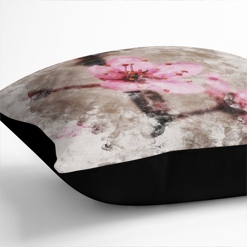 Pink Cherry Blossom Flowers Vol.1 Scatter Cushion, 40cm H x 40cm W x 15cm D, Black