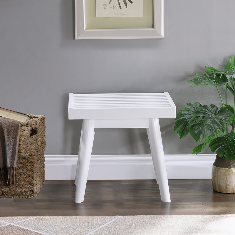 Solid Wood Slatted Bench, 19-Inch Long, White