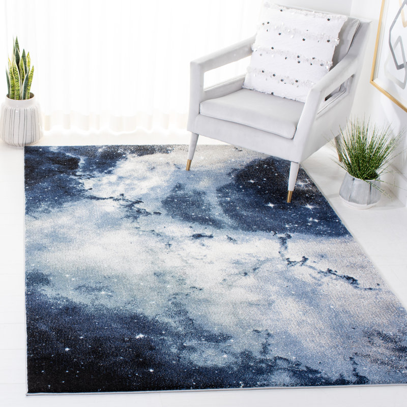 Handmade Blue Rectangular 4' x 6' Synthetic Rug