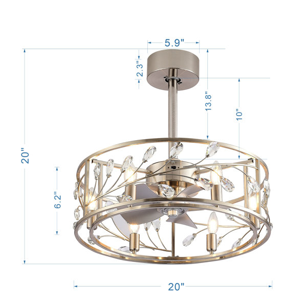 Sylvia 20in Caged Crystal 5 Blade Ceiling Fan Light