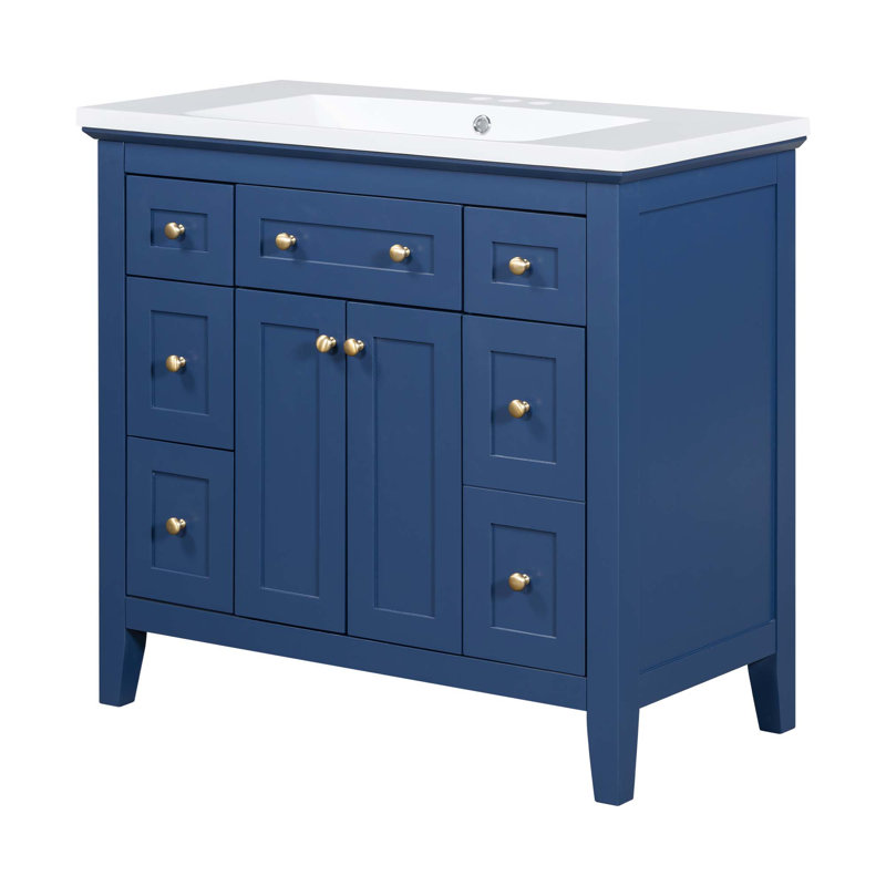 Meuble-lavabo moderne avec lavabo en résine, 6 tiroirs et 2 portes Bathroon